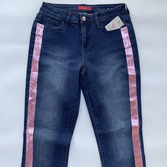 Guess Women’s Mid Rise Skinny Jeans Cropped Leg W/Tuxedo Foil Striped Size 28 - Picture 3 of 11